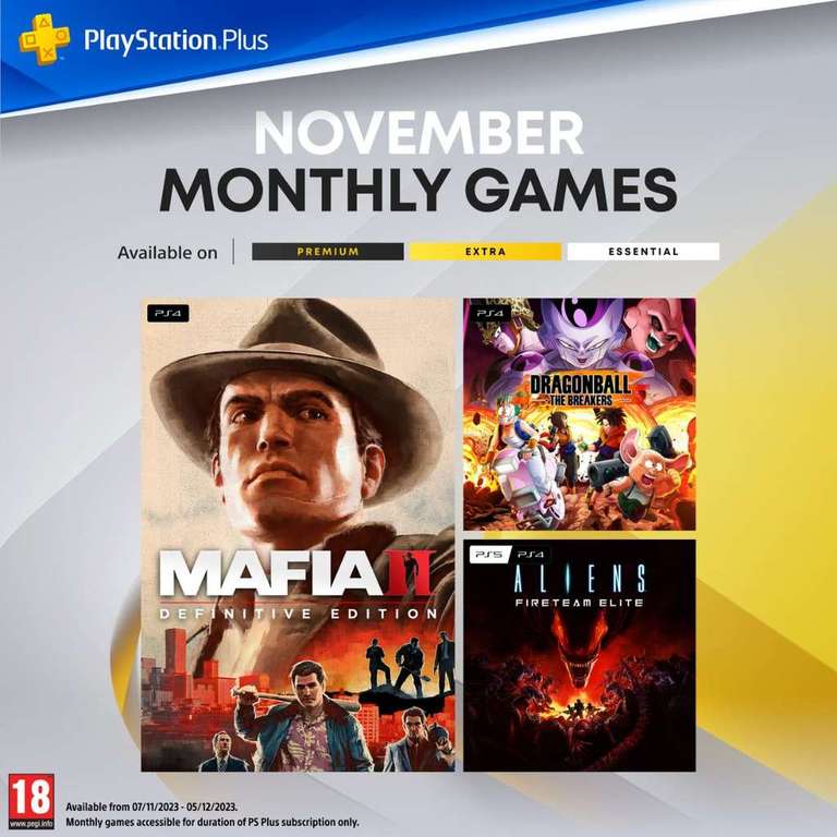PS Plus Månadsspel (November) - Mafia II: Definitive Edition, Dragon Ball: The Breakers, Aliens Fireteam Elite
