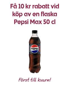 10 kr rabatt på ICA när du köper en flaska Pepsi Max 50 cl.